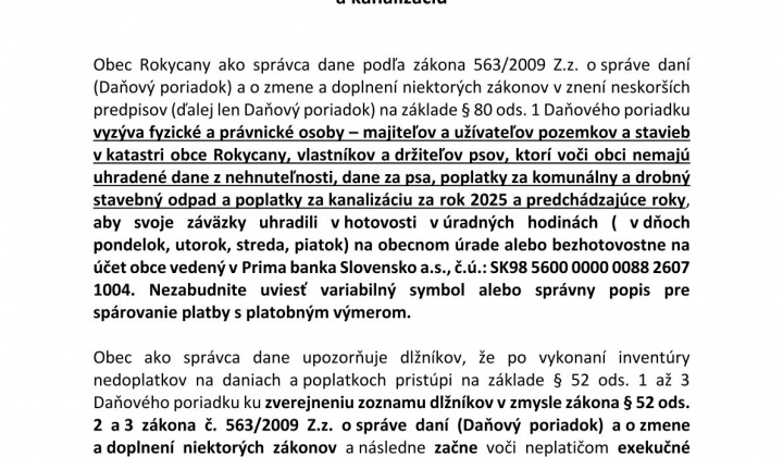 1. fotografia fotogalérie Aktuality / Výzva na zaplatenie nedoplatkov - foto