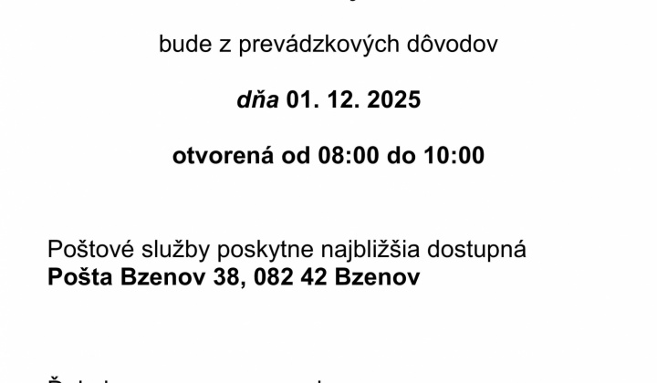 1. fotografia fotogalérie Aktuality / Oznam o zatvorení pošty Bajerov - foto