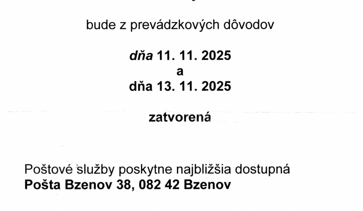 1. fotografia fotogalérie Aktuality / OZNAM o zatvorení pošty Bajerov - foto