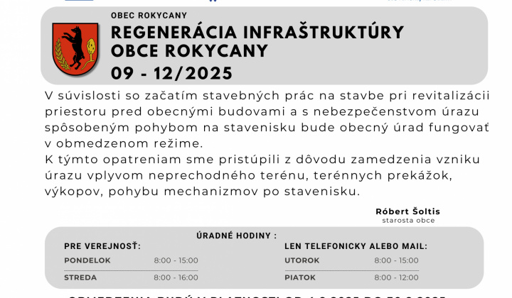 1. fotografia fotogalérie Aktuality / Obmedzenie úradných hodín - foto