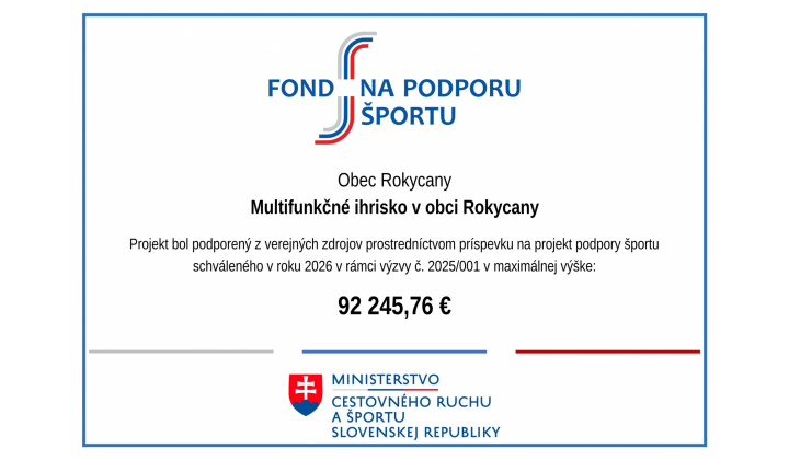 Fotka - Získali sme dotáciu z Fondu na podporu športu